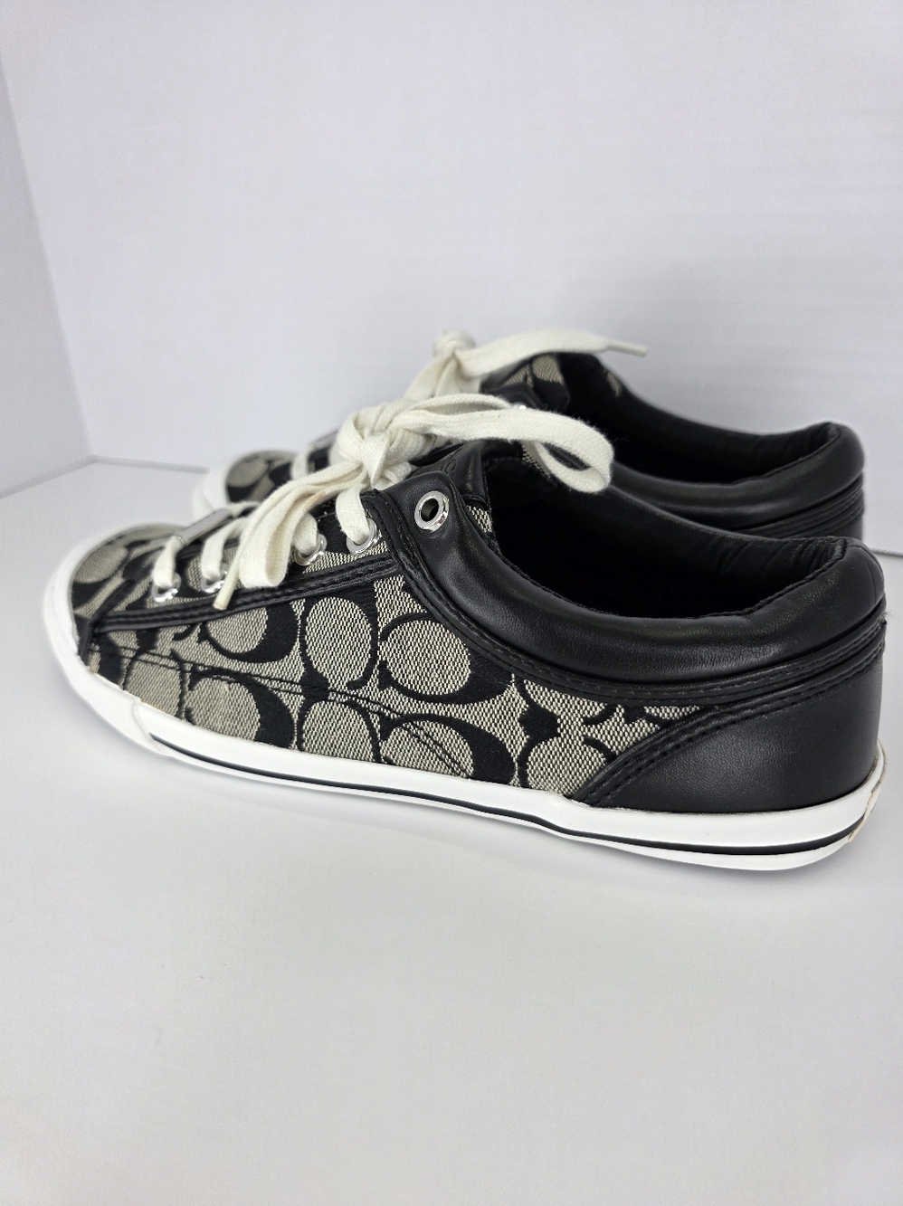 Y2K COACH Women's Francesca C Signature Logo Black Gray Sneakers Size 7.5B - Picture 2 of 16
